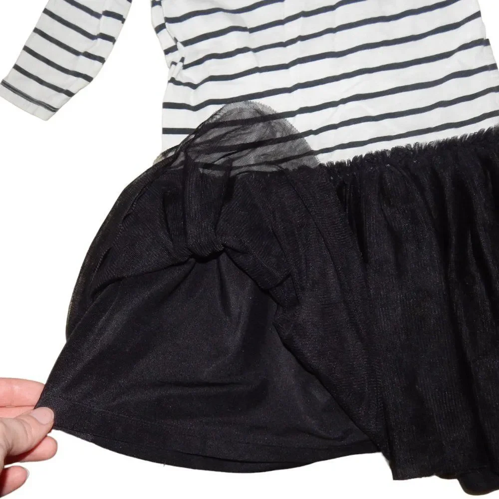 Children’s Place girls medium 7/8 white black striped sequin tulle dress